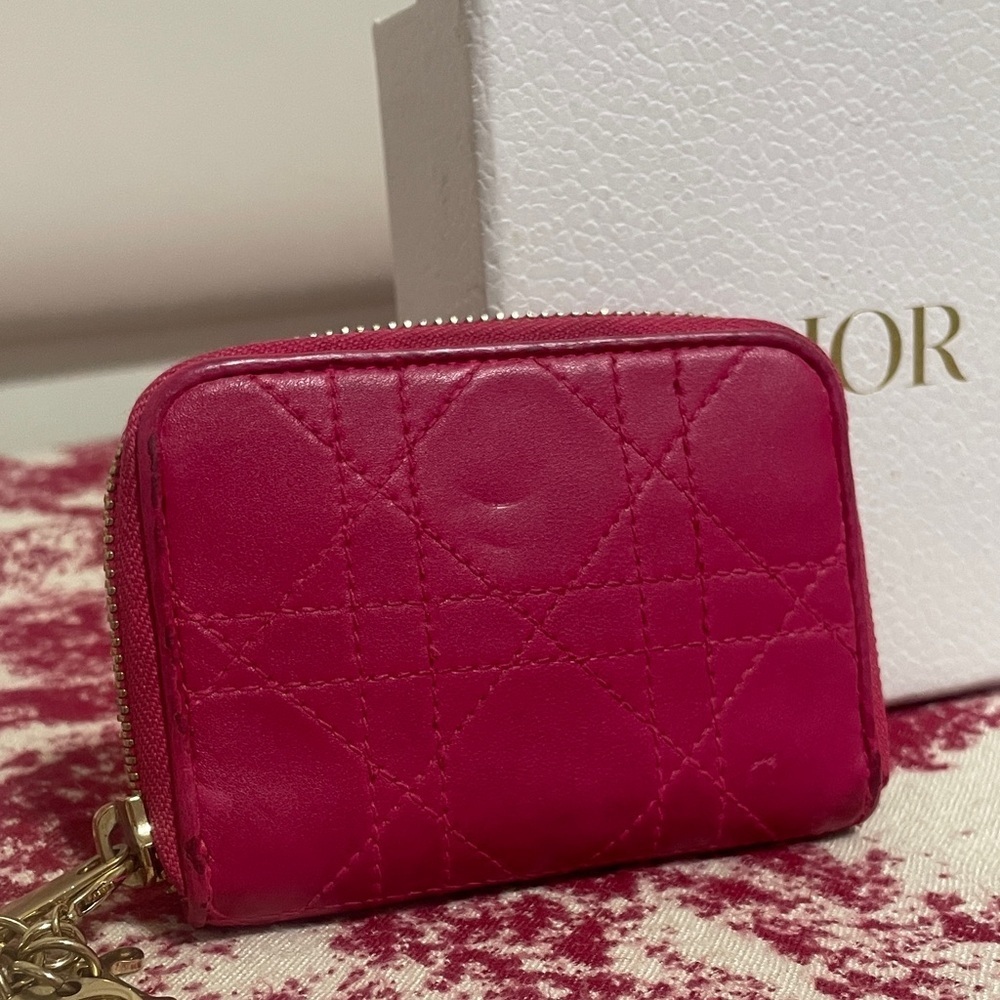 Dior Pink Quilted Leather Card/Coin Case